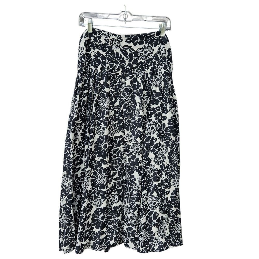 Anthropologie Daisie Midi Skirt Size Medium Midnight Blue Boho Lined Rouched - Picture 2 of 10